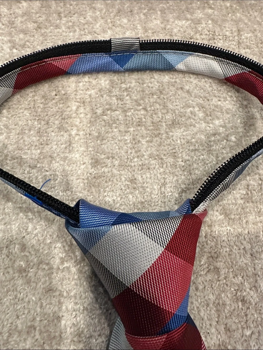 Tommy Hilfiger Red, Blue and Gray Plaid Silk Tie